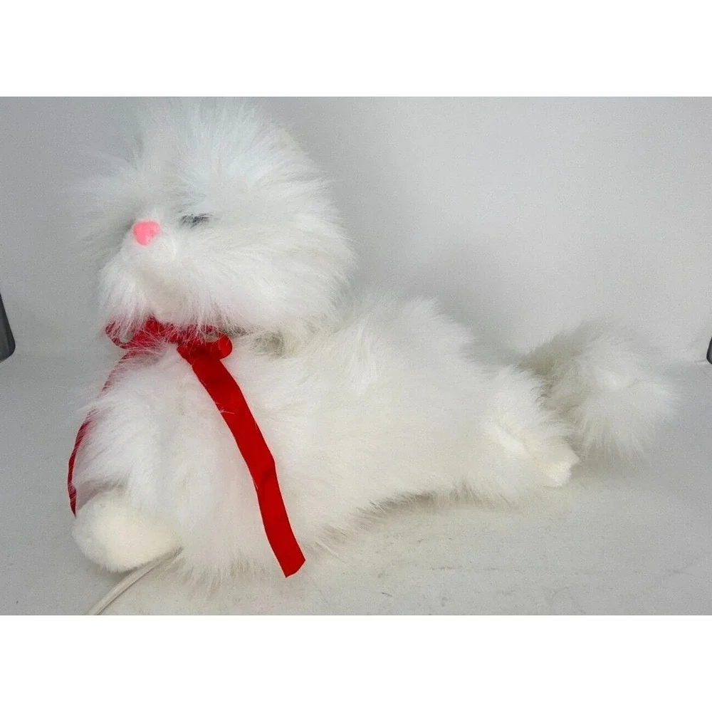 Santa's Best Cat Kitten Vintage Animated Xmas Decor Head & Tail Move White Fur
